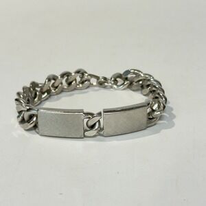 Swank 2 Panel Unisex Medical ID Bracelet Silver Chain Links w Hook & Eye Closure